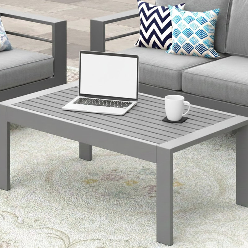 Table basse d'extÃ©rieur rÃ©sistante aux intempÃ©ries avec plateau imitation bois rÃ©aliste