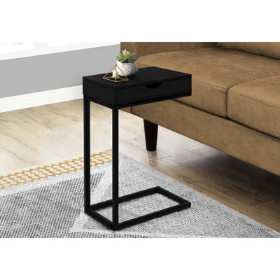 Modern Side Table With Drawer Storage, Black Laminate & Metal, For Living And Bedroom Decor Contemporary End Metal Spaces