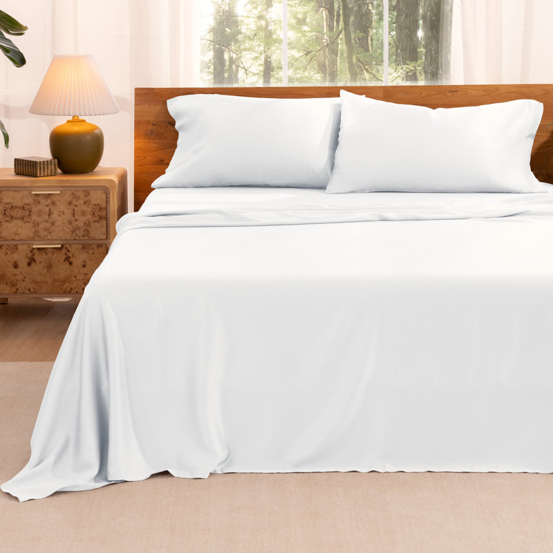 TENCEL Sateen Sheet Set, Full Sheet Set with 2 Standard Pillowcases, White