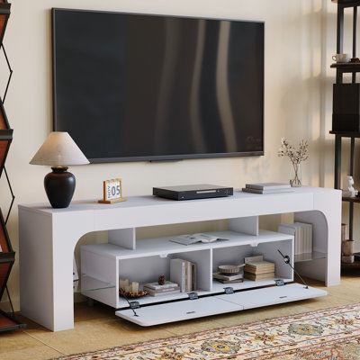 Meuble télé avec grand tiroir de rangement avec lumières DEL de couleur contrôle pour téléviseurs de 75 pouces