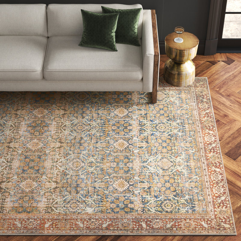 Pratt Oriental Area Rug in Ocean/Rust, Rectangle 5' x 7'6"