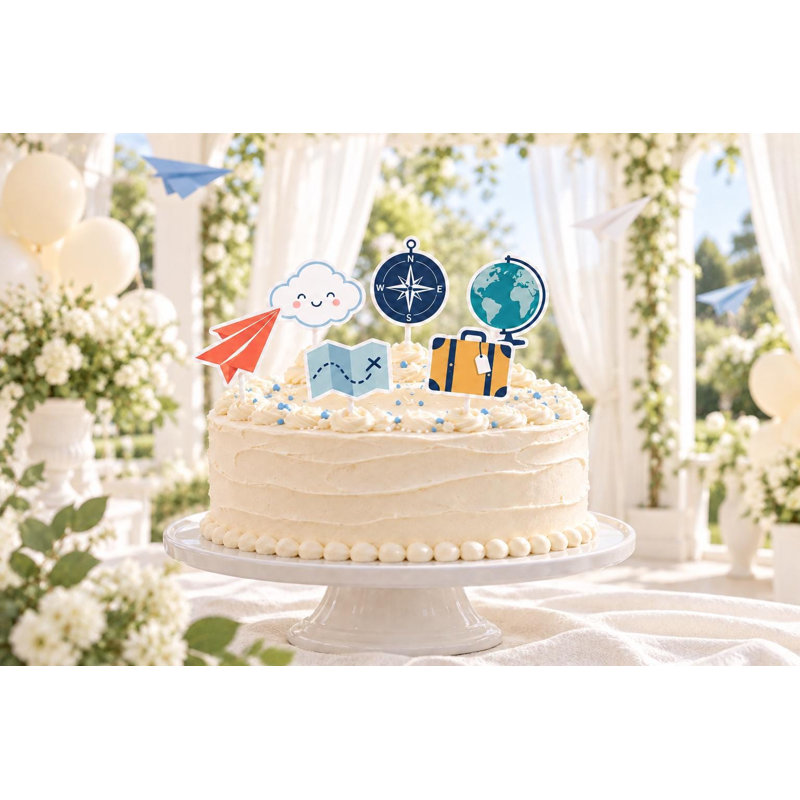 Ensemble de décorations pour gâteau en forme d'avion en papier, 6 modèles d'aventure différents, décorations d'anniversaire en carton