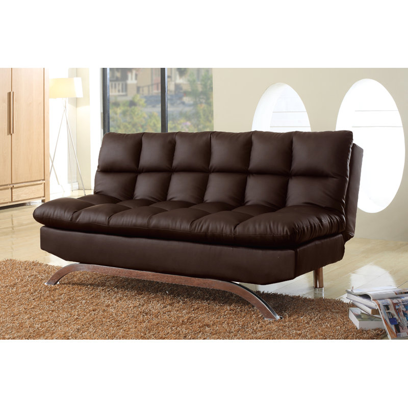 Aghi 72.5'' Faux Leather Convertible Sofa, Dark Brown