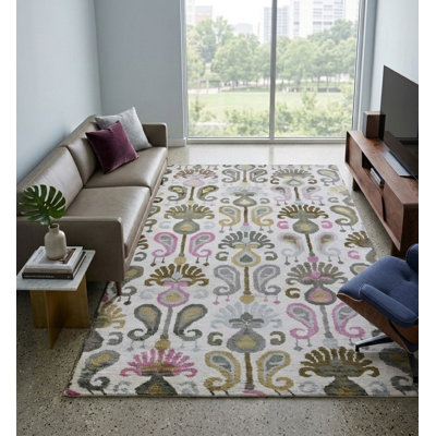 Premium Quality Geometric Hand Knotted Viscose Multicolor Rectangle Indoor Area Rug