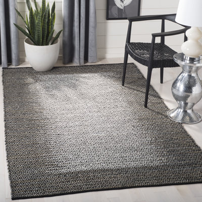 Phillis Vintage Leather Hand Woven Leather/Cotton Geometric Rug in Regular Gray