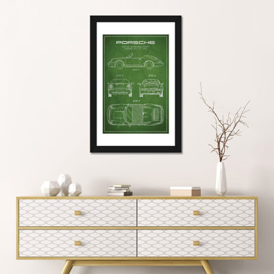 « porsche corporation porsche brevet sketch », impression sur toile en vert