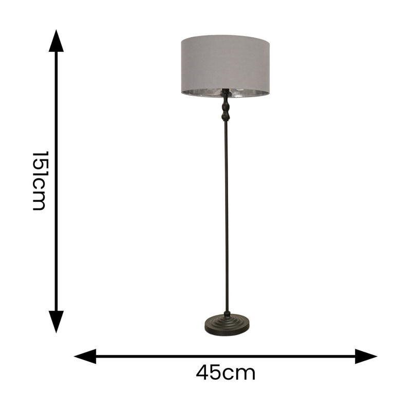 Reselva 151cm Traditional Floor Lamp, Grey, Black