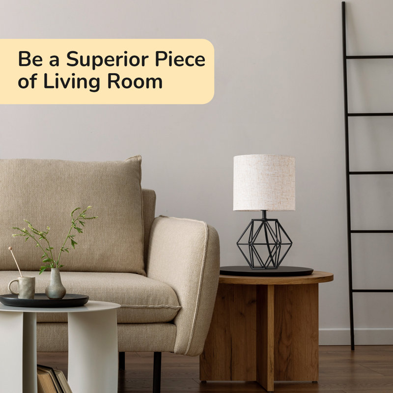 28.5cm Black Water Drop Iron Cage BaseTable Lamp With Linen Shade