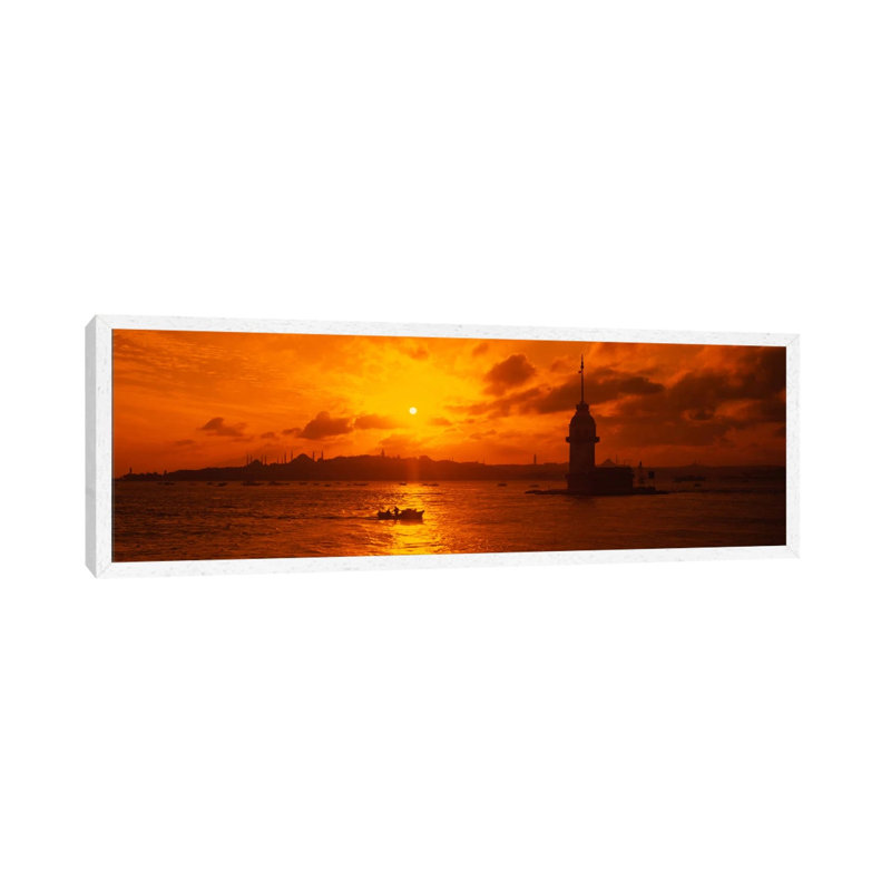Sunset Over A River, Bosphorus, Istanbul, Turkey by Panoramic Images - Floater Frame Panoramic Gallery-Wrapped Canvas Giclée on Canvas