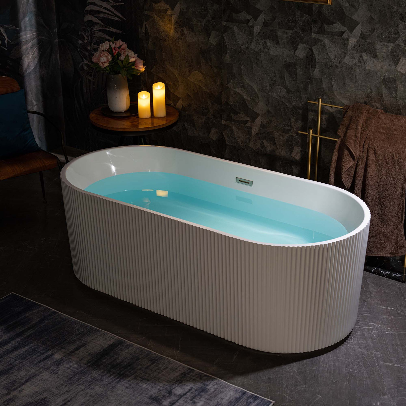 Eden 67" Freestanding Soaking Acrylic Bathtub, Chrome