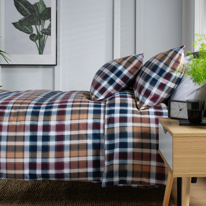 Cotton Chequered Duvet Cover Set with Pillowcases
