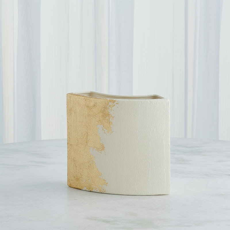 Splashy Gold Leaf Vase-Med, 9.75" H x 10.75" W x 4.25" D