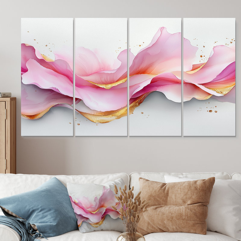 Marbre fluide fondations de Rosa II - art mural marbré - art mural moderne sur toile, H 28 po x l 48 po, 4