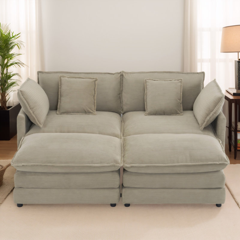 Canapé modulaire moderne en velours côtelé, repose-pieds double, poches de rangement doubles,, Brun