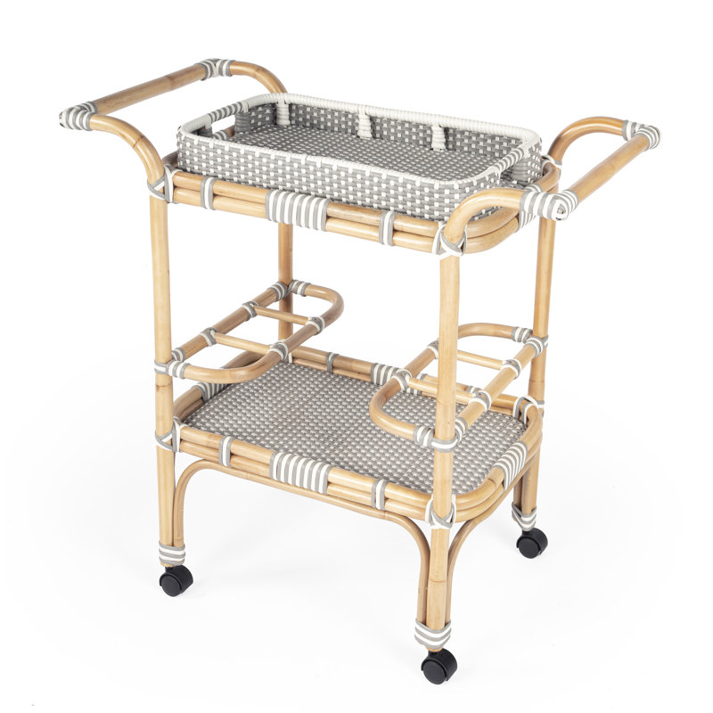 Selena & Rattan Bar Cart, Gray/White Dot