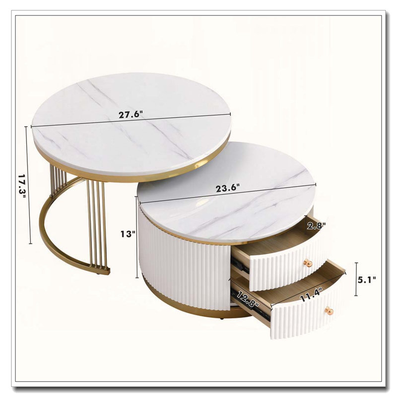 Table basse 2 pièces Modern Modern, Or + blanc