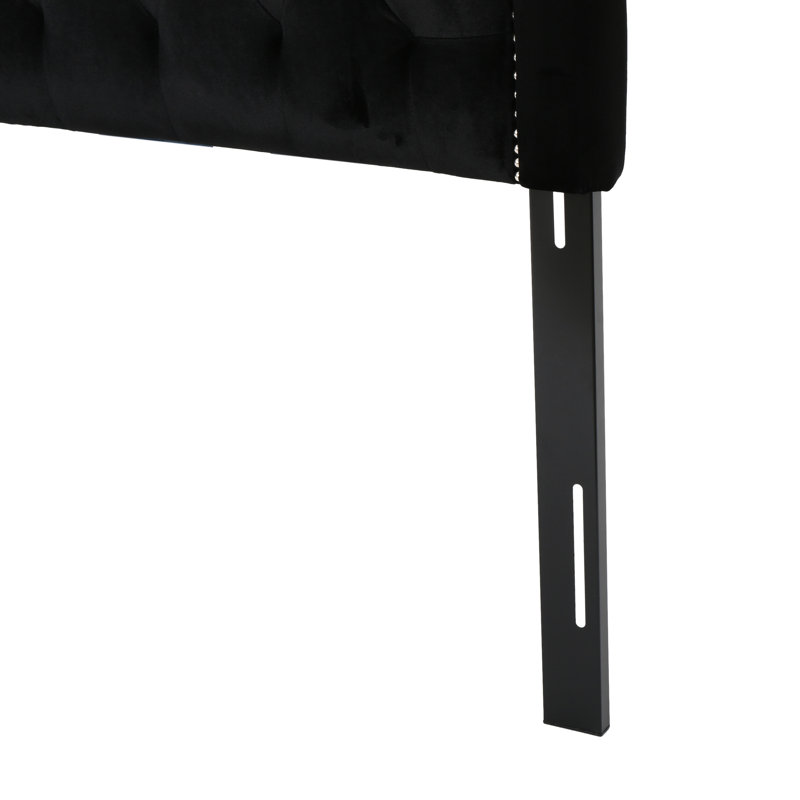 Contemporary Queen Sized Headboard In Soft Black Velvet Fabric With Button Tufting For A Modern Bedroom Look, Black, Queen