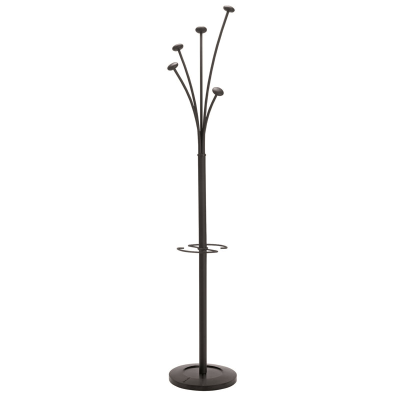 Black Steel Coat Stand with Umbrella Holder and Wood Knobs