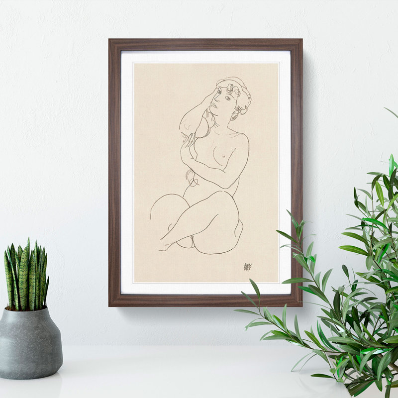 Study of a Naked Woman Vol.3 by Egon Schiele - Picture Frame Painting, Walnut Framed, 48cm H x 36cm W x 2cm D