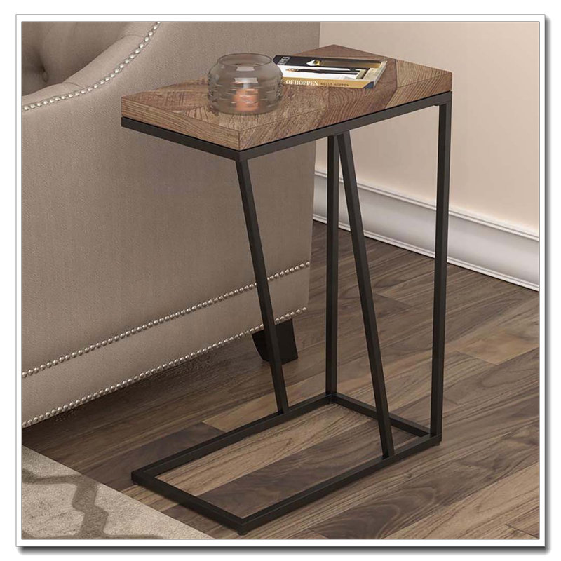 Rustic Tobacco Herringbone and Sandy Black Accent Table