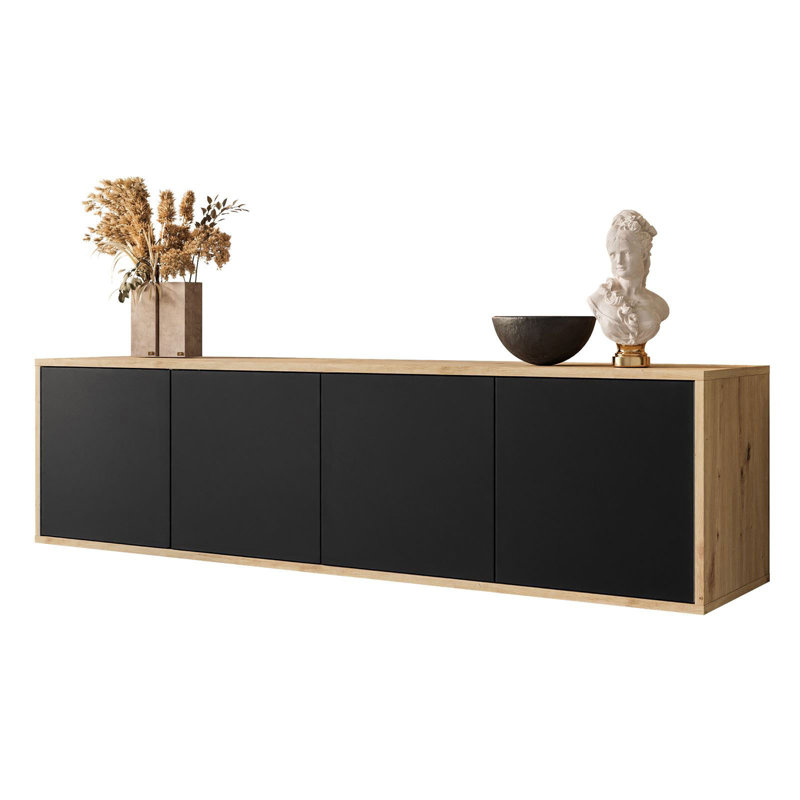 Jaques Unfinished Floating TV Stand for TVs up to 65", Black/Artisan Oak