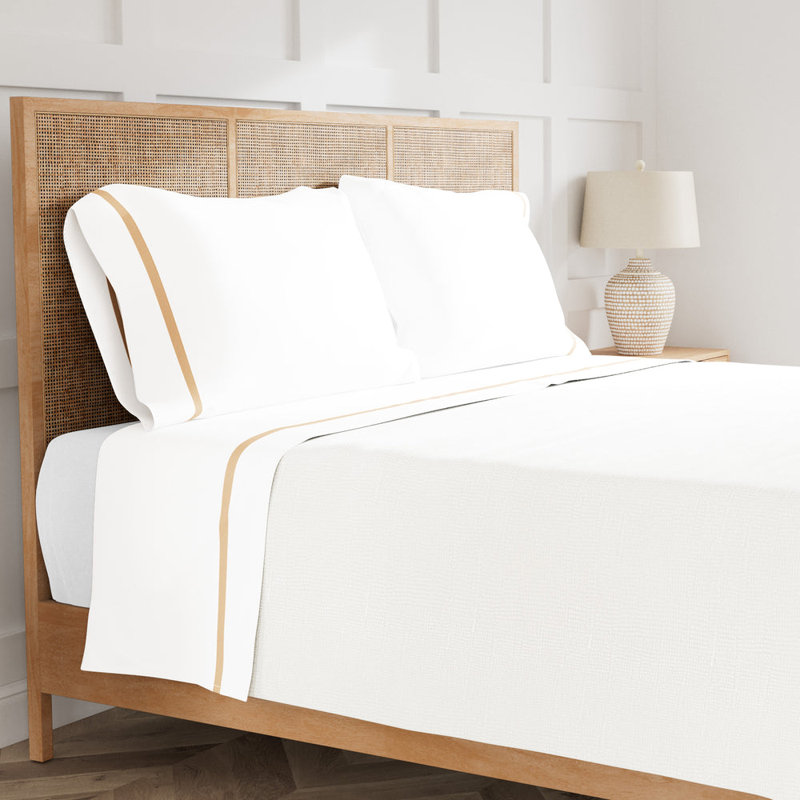 Ready-To-Bed 2.0 Cotton & Trim Sheet Set, King Sheet Set with 2 Pillowcases, White/Taupe