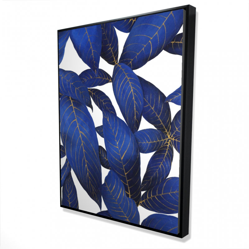Abstract modern blue leaves - 36"x48" Framed canvas
