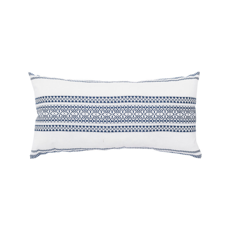 Clayton Geometric Woven Lumbar Throw Pillow, Cream/Navy