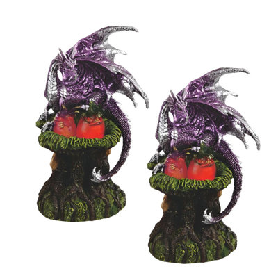 "2-PC Set" ICE ARMOR 9.5"H Medieval Purple Dragon with LED Light Figurine Figurine Statue Ornament Home/Room Decor and Perfect Gift Ideas for House Warming, Holidays and Birthdays Great Collectible Addition