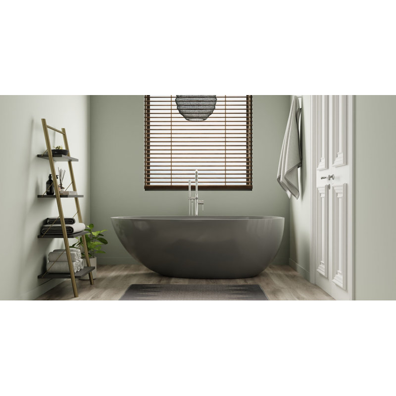 Badeloft 66.9" x 33.5" Freestanding Soaking Stone Resin Bathtub with Overflow and Drain BW-01-L-GGRY in Glossy Gray