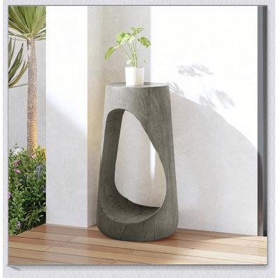 Table d'appoint d'extérieur avec design creux, béton léger, texture semblable au bois pour le patio, le balcon et la piscine