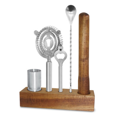 Ensemble d'outils de bar 6 pièces - Acacia / acier inoxydable