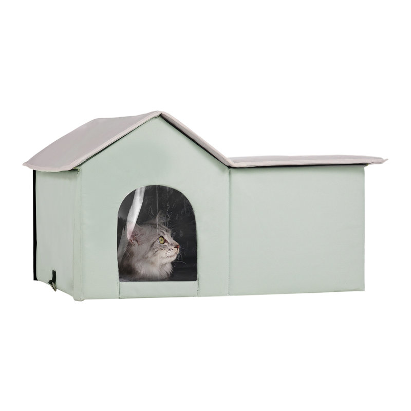 Abri pour chat chauffant pliable pour chat avec grand coussin chauffant vert