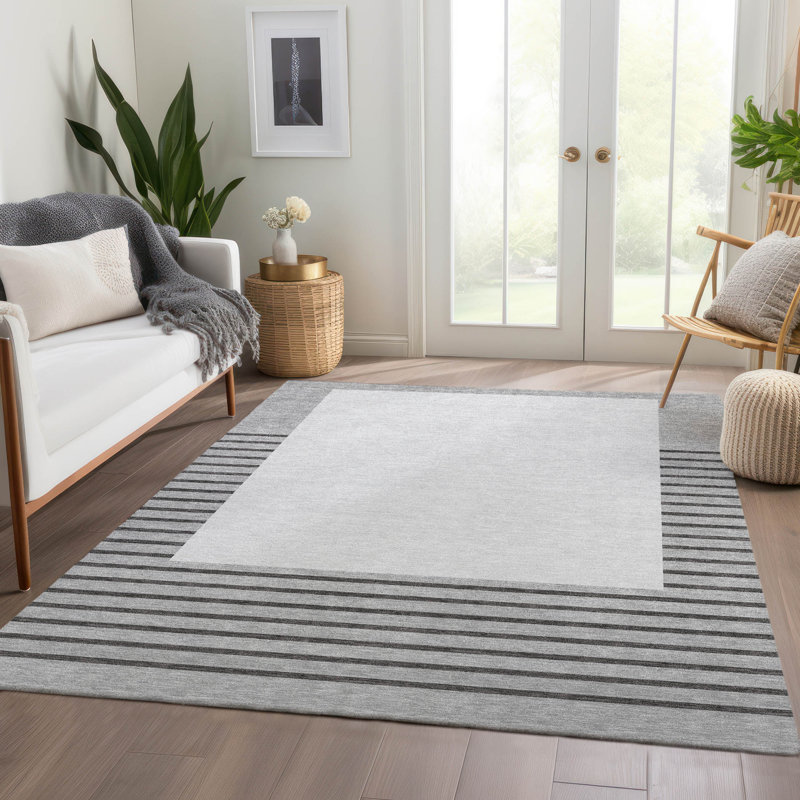 Premium Machine Washable Lyndhurst AMF995 Stripes Rug, Rectangle 2'6" x 3'10"