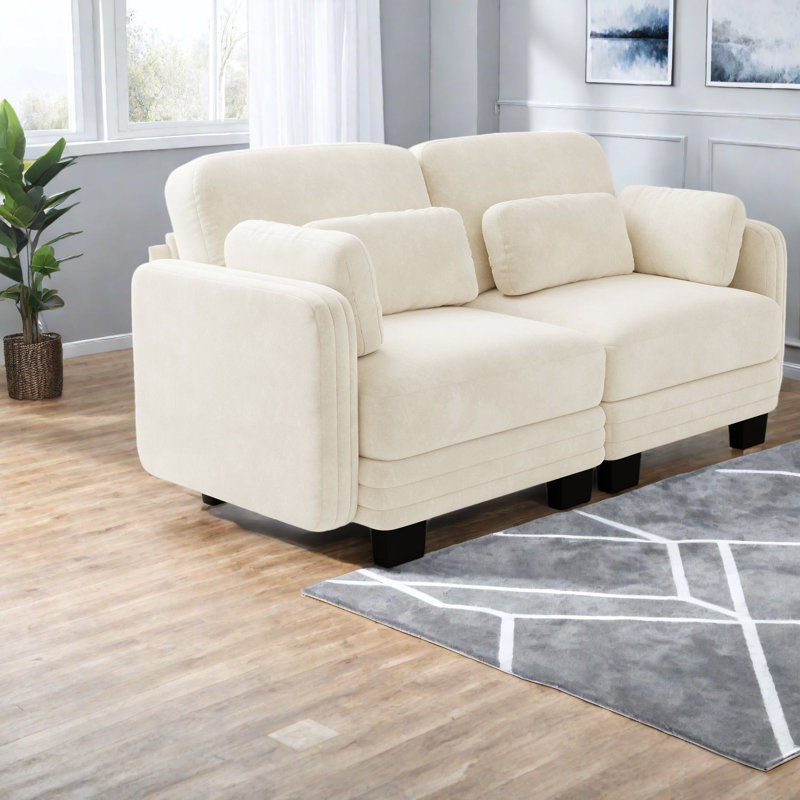 Canapé modulaire à compression 2 places, chenille beige, canapé pour la maison moderne