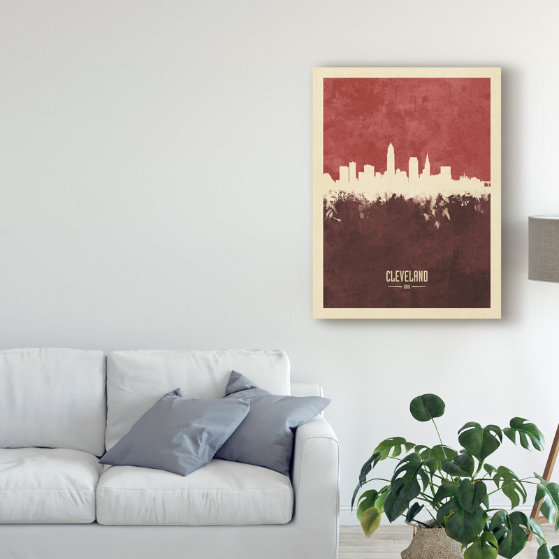 « cleveland ohio-horizon rouge ii », impression sur toile tendue, H 19 po x l 14 po x P 2 po