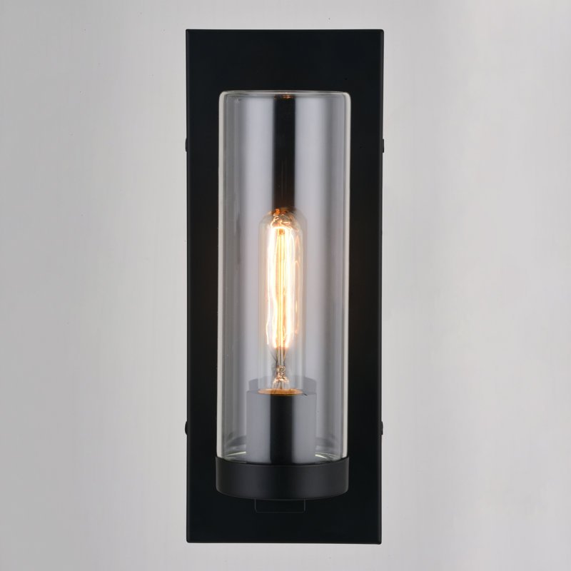 Applique murale d'extérieur à 1 lumière H 12,5 po Grantley noire matte en acier durable, abat-jour en verre transparent, compatible avec DEL, compatible avec une porte d'entrée de patio ou de garage