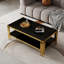 Élégante table basse en verre trempé avec structure en acier inoxydable noir et doré et double couche durable facile à nettoyer-1278049232