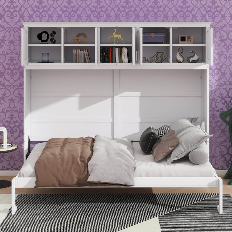 Queen-Size Murphy/Wall Bed Featuring Comfortable Cushion, White