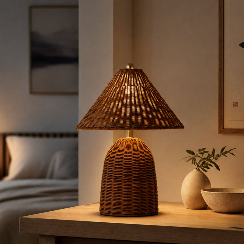Lampe de table en rotin bronze antique