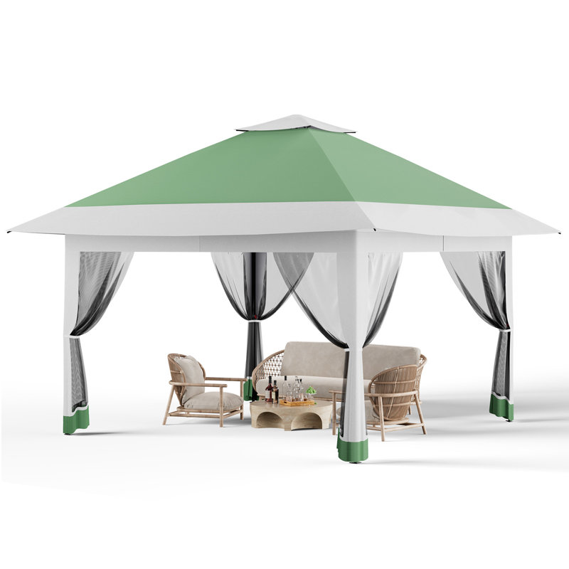 13x13FT Pop-Up Gazebo w/ Mosquito Netting - Height-Adjustable Canopy, UPF 50+ Sun & WaterProof, Rustproof Steel Frame, Tool-Free Setup, Perfect for Patio/BY Parties, Weddings, Dining - Includes Carry Bag