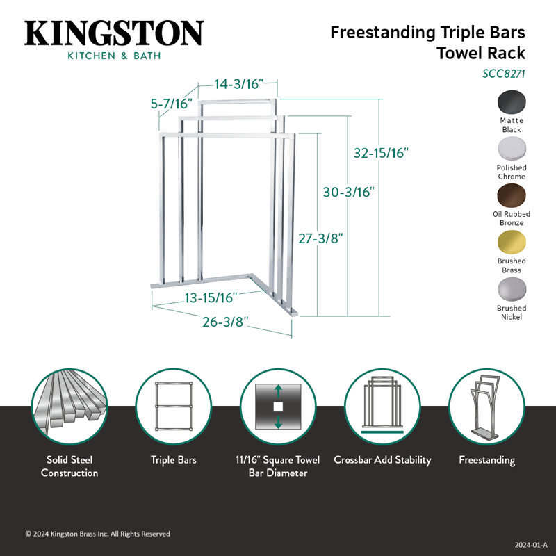Kingston Brass Edenscape Freestanding 3-Tier Towel Rack, Matte Black
