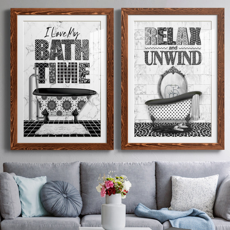 «Bath Time» - ensemble d'art textuel 2 pièces, H 31,5 po x l 47 po x P 1,5 po, Papier avec cadre érable