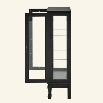Cabinet Curio avec tablettes réglables et panneau arrière en miroir, portes en verre trempé (3 niveaux)