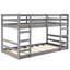 Lit superposé simple gris avec pieds en pin massif, garde-corps pleine longueur pour la sécurité, petites chambres peu encombrantes, ensemble de lattes inclus, stabilité du cadre, fonctionnel dans des espaces limités, convient aux matelas