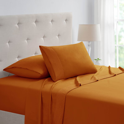 Bamboo 4 Piece 1800 Thread Count Waffle Hem Sheet Set