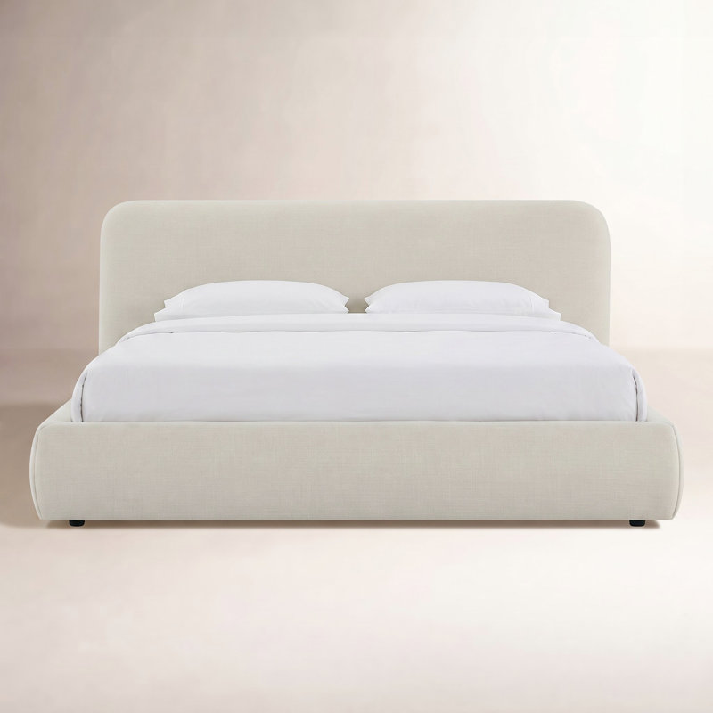 Bella Upholstered Platform Bed, King, Effie Linen Performance Linen