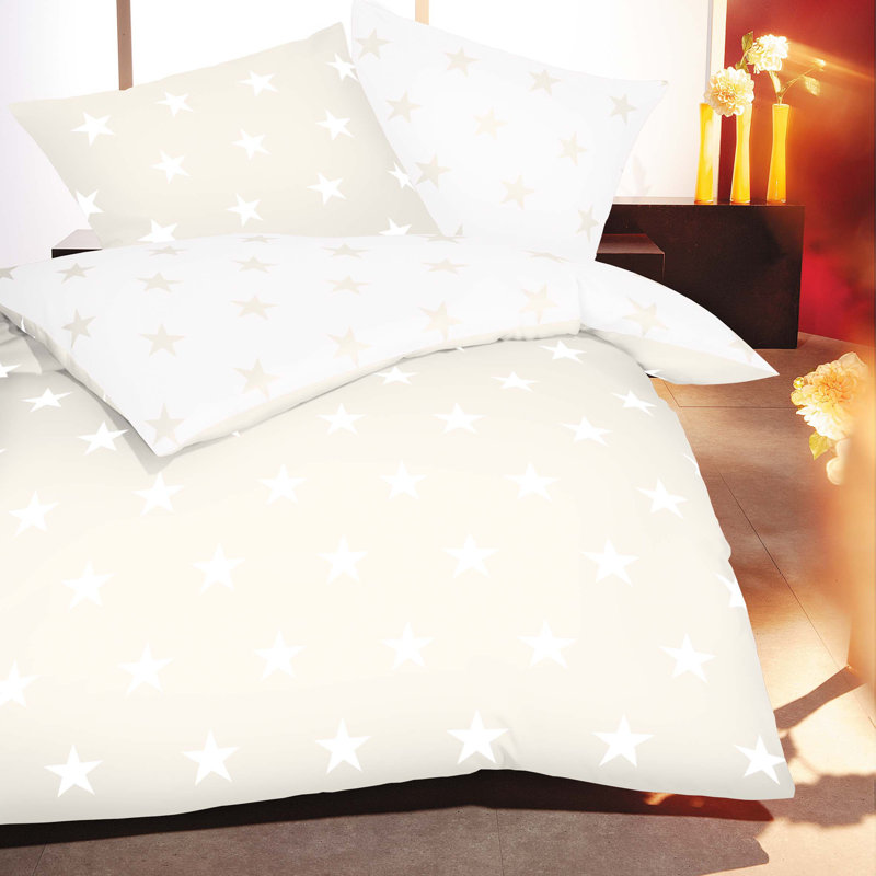 Satin Solid Colour Duvet Cover Set with Pillow Shams Included, Double - 2 Pillowcases (80 x 80 cm), Cream