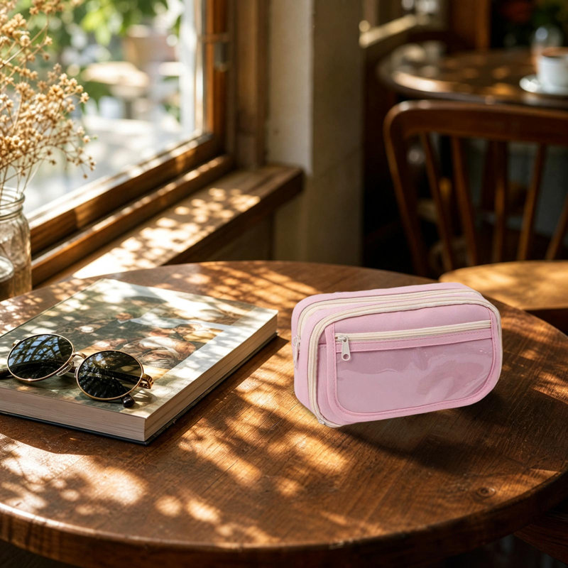 Trousse à crayons grande capacité pour étudiants, élégante et multifonctionnelle, résistante et compacte, Rose