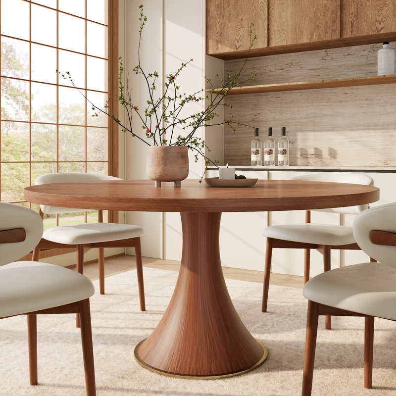 5/7 Pieces Solid Wood Alpharetta Farmhouse Round Pedestal, 29.52”H x 53.15”L x 53.15”W, 5 Pieces: Table, 4 Chairs